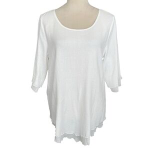 Soft Surroundings Gauzy Top Women Size M Cotton Tiered Textured Boho Effortless